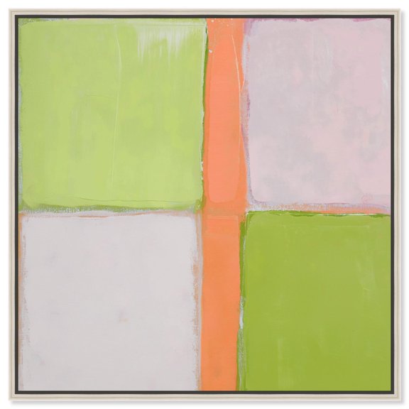 Pastel Grid I Canvas Print Green Abstract Art by Art Remedy, Silver Frame, 24 x 24