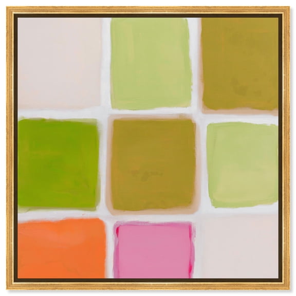 Pastel Grid II Canvas Print Green Abstract Art by Art Remedy, Gold Frame, 40 x 40