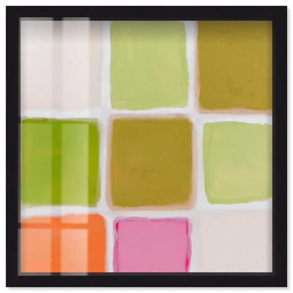 Pastel Grid II Shadowbox Print Green Abstract Art by Art Remedy, Black Frame, 40 x 40