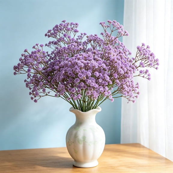 Pastel Gypsophila Artificial Flower Bush Tiny Round Floret Cluster Dense Floral Bunch for Bookcase Home Table Decor