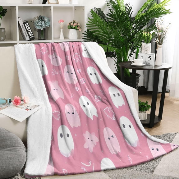 Pastel Halloween Ghost Pattern Blanket,Comfortable Soft Flannel Throw Blanket,All Season,Warm Lightweight Blankets for Sofa Bed Couch Living Room Chair,50"x60"