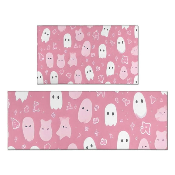 Pastel Halloween Ghost Pattern Kitchen Rugs Sets Of 2,Anti Fatigue Kitchen Mat Rugs Non Slip Washable,Decorative Kitchen Floor Mats for Kitchen,Sink,Laundry,17"x30"+17"x47"
