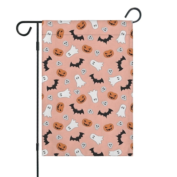 Pastel Halloween Icons Pattern Fall Garden Flags 12.5"x18" Double Side,Small Yard Flags for Outside,Outdoor Fall Decor,Autumn Funny Garden Flag Yard Decoration