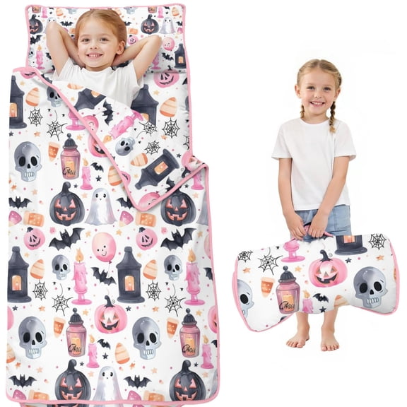 Pastel Halloween Pattern Toddler Nap Mats for Kids Preschool,50"x20" Sleeping Mat Bag or Kids,Toddler Sleeping Bag,Toddler Nap Mat or Daycare