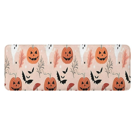 Pastel Halloween Pumpkins Ghosts and Bats Kitchen Rug Mat,Kitchen Runner Rugs Non Skid Washable,Decorative Kitchen Floor Mats for Kitchen,Sink,Laundry,17"x47.2"
