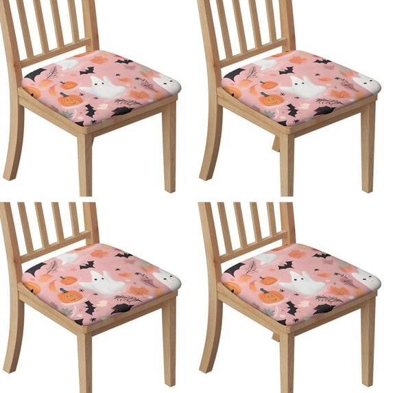 Pastel Halloween Seat Covers for Dining Room Chairs Set Of 4,Stretch Printed Washable Chair Seat Cover with Elastic Ties and Button,Removable Waterproof Couch Cushion Covers