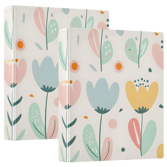Pastel Hand Drawn Flower Hardcover 3 Ring Binder 1.5” Round Rings Letter Size Paper Pockets for School Office Supplies