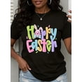 thumbnail image 1 of Pastel Happy Easter Bunny Graphic for Women Casual Short Sleeve Tee Shirt, 1 of 6