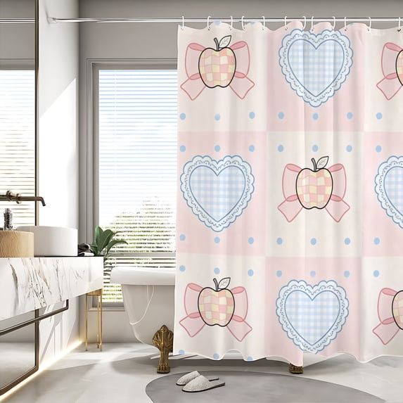 Pastel Hearts Shower Curtain 72x72, Waterproof Washable Polyester Bathroom Curtain, Heart Bath Curtain with 12 Plastic C Hooks, Machine Washable Fabric Bath Curtain for Bathroom Decor
