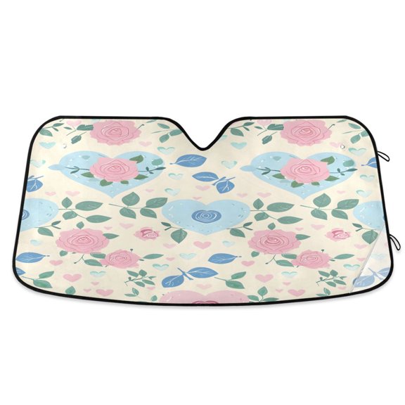Pastel Hearts and Roses Car Windshield Sun Shade Foldable Car Front Window Visor Heat and UV Protection 53x23.5