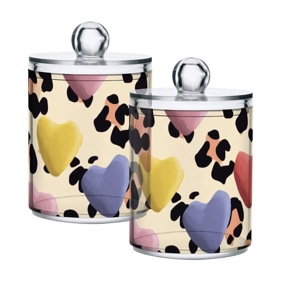 Pastel Hearts with Leopard Print Valentine Translucent Plastic Cans Storage Canisters with Lid Set of 2
