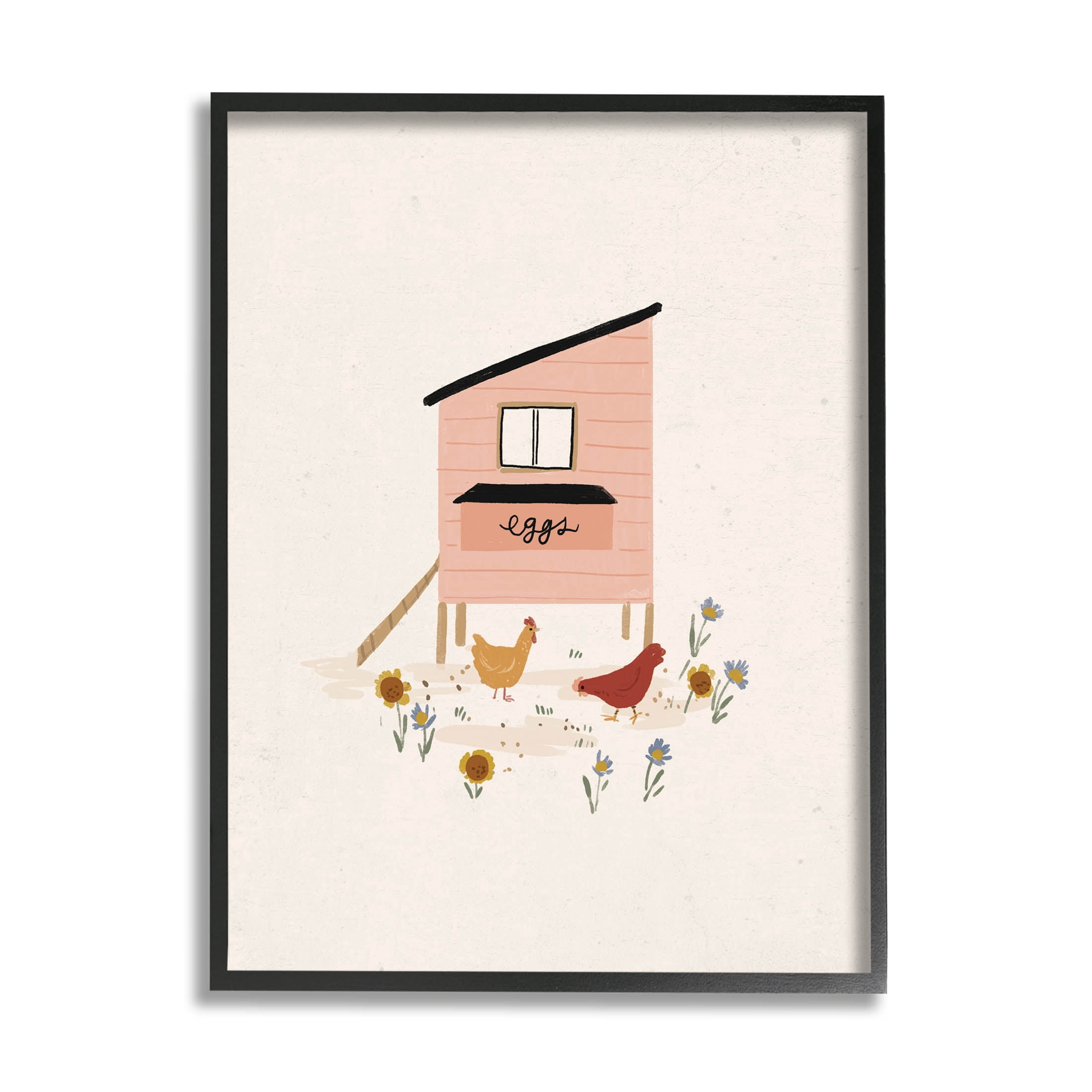 Pastel Hen House Eggs Chickens Animals & Insects Graphic Art Black Framed Art Print Wall Art