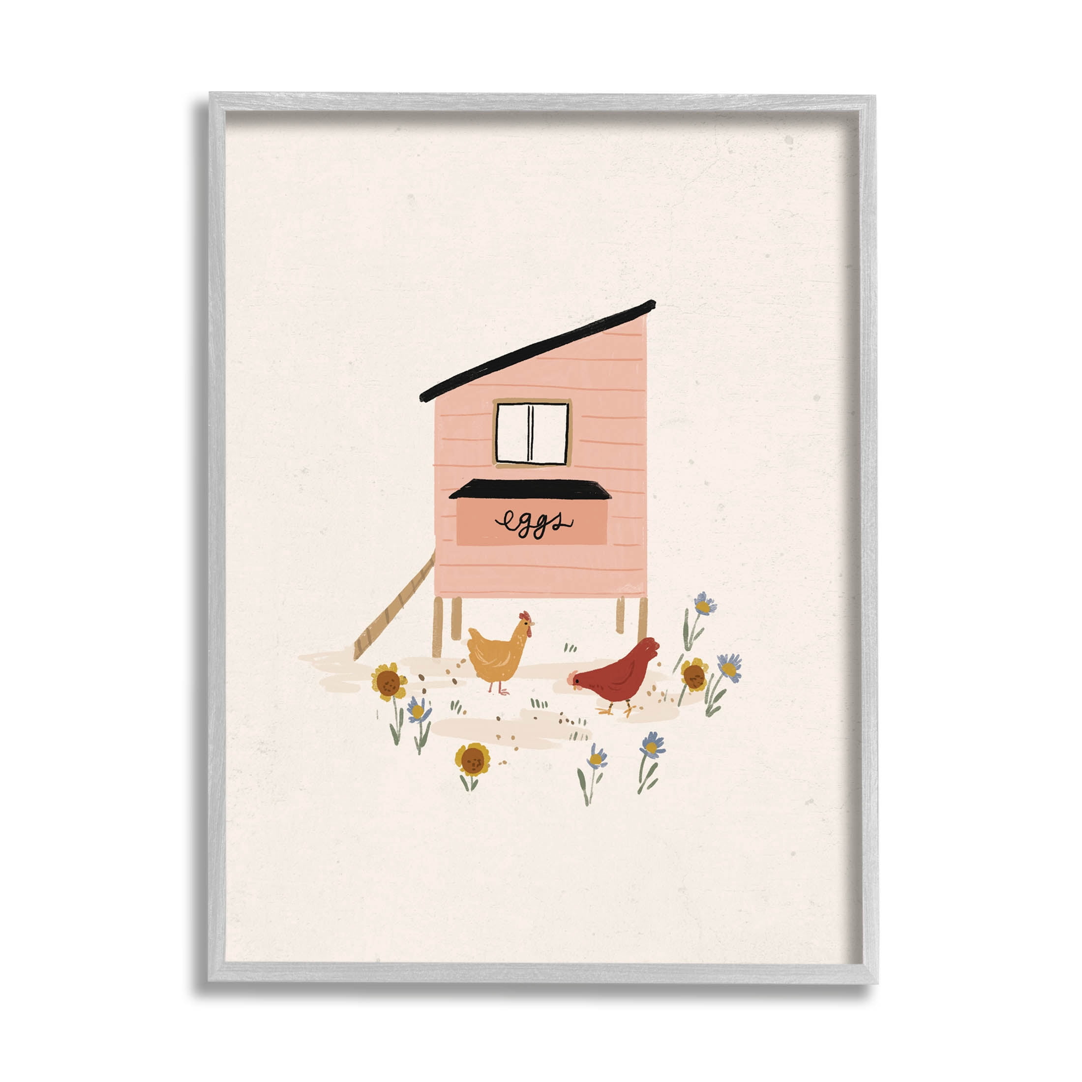 Pastel Hen House Eggs Chickens Animals & Insects Graphic Art Gray Framed Art Print Wall Art