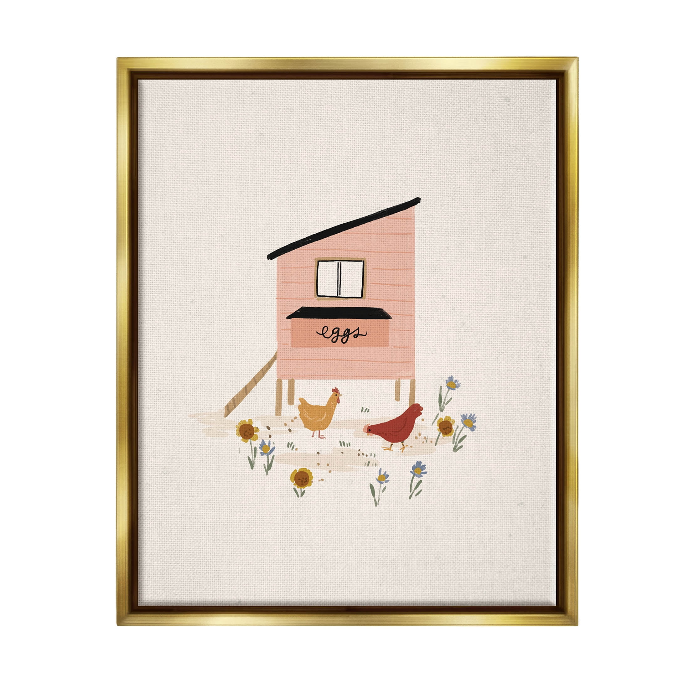 Pastel Hen House Eggs Chickens Animals & Insects Graphic Art Metallic Gold Framed Art Print Wall Art