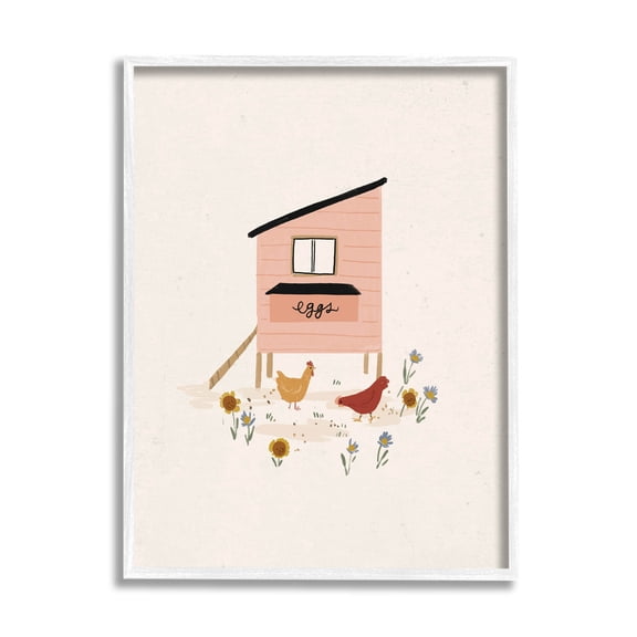 Pastel Hen House Eggs Chickens Animals & Insects Graphic Art White Framed Art Print Wall Art