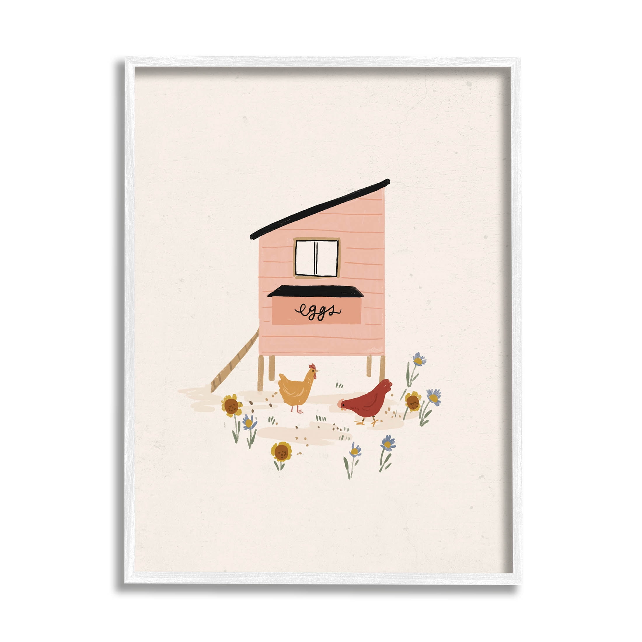 Pastel Hen House Eggs Chickens Animals & Insects Graphic Art White Framed Art Print Wall Art