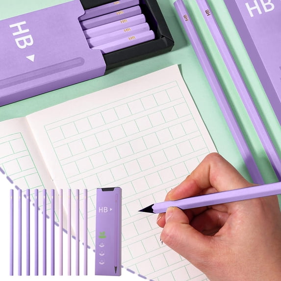 Pastel Hexagonal HB Pencils, 10 Pack Pre-Sharpened Black Wood Pencils