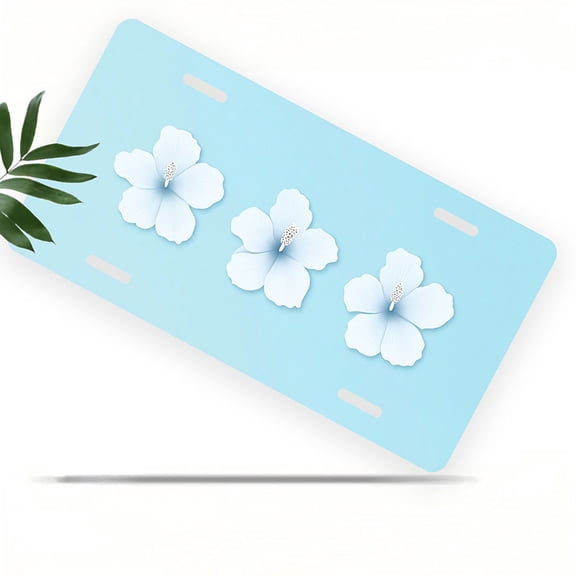Pastel Hibiscus Trio Front License Plate, Metal License Plate, Funny Standard Plates Personalized Novelty Decorative For Men/Women/Boys/Girls Car 6×12 Inch