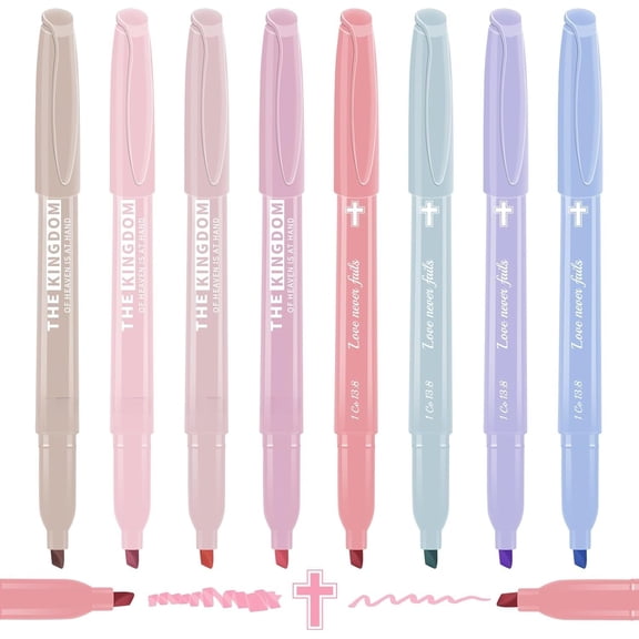 Pastel Highlighter Markers 8 Pack, Thin with slight bleeding, Assorted Colors Dry for Study Journaling, Textbook Motivational for Christians,