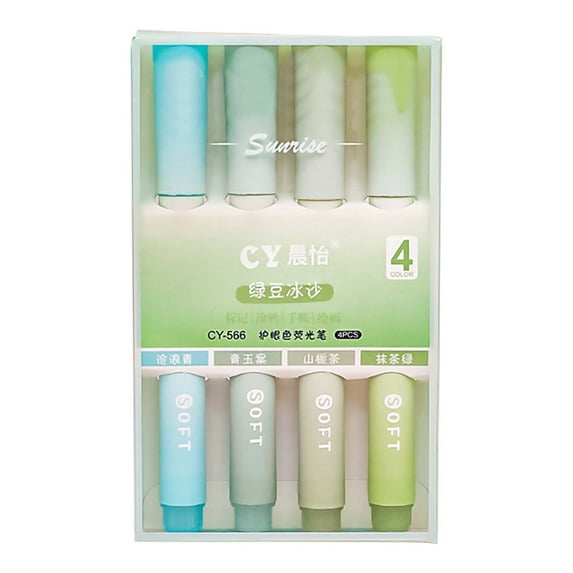 Pastel Highlighter Pens (Soft Chisel Tip Markers, Study Aids), 4 No-Bleed Highlighters Prevent Page Damage, And Pens No Aesthetic Highlighters(#A), By Meiiso