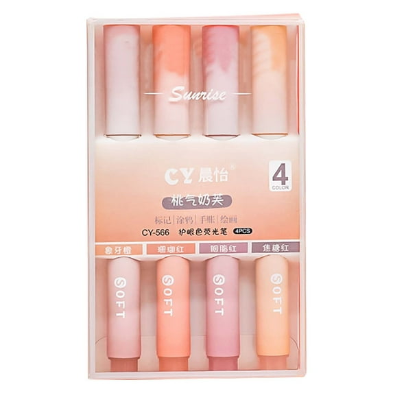 Pastel Highlighter Pens (Soft Chisel Tip Markers, Study Aids), 4 No-Bleed Highlighters Prevent Page Damage, And Pens No Aesthetic Highlighters(#B), By Meiiso
