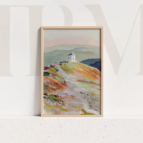 Pastel Hilltop House Art Print, Impressionist Country Landscape Home Decor #639, Unframed Poster Size 8x12