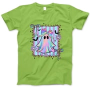 Pastel Holographic Ghost Halloween T-Shirt, Cute Kawaii Bow Ghost Tee, Aesthetic Spooky Graphic Shirt, Soft Gothic Pastelcore Top