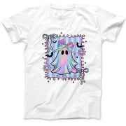 Pastel Holographic Ghost Halloween T-Shirt, Cute Kawaii Bow Ghost Tee, Aesthetic Spooky Graphic Shirt, Soft Gothic Pastelcore Top