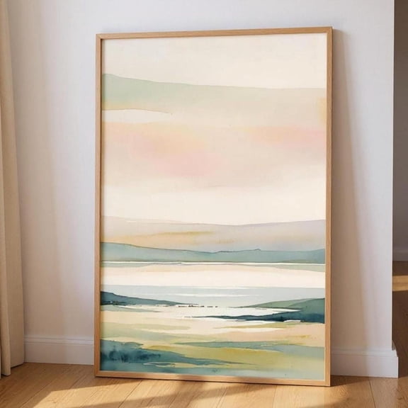 Pastel Horizon Watercolor Sunset Fields Poster, Unframed Canvas 8x10in