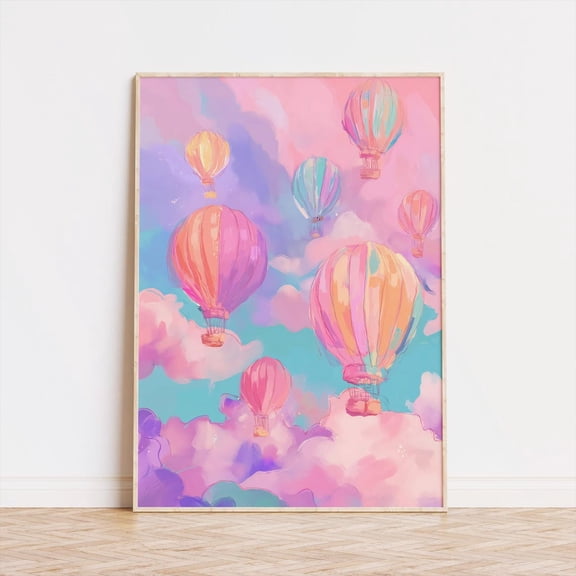 Pastel Hot Air Balloon Poster: Whimsical Room Decor, Unframed Poster Size 8x12