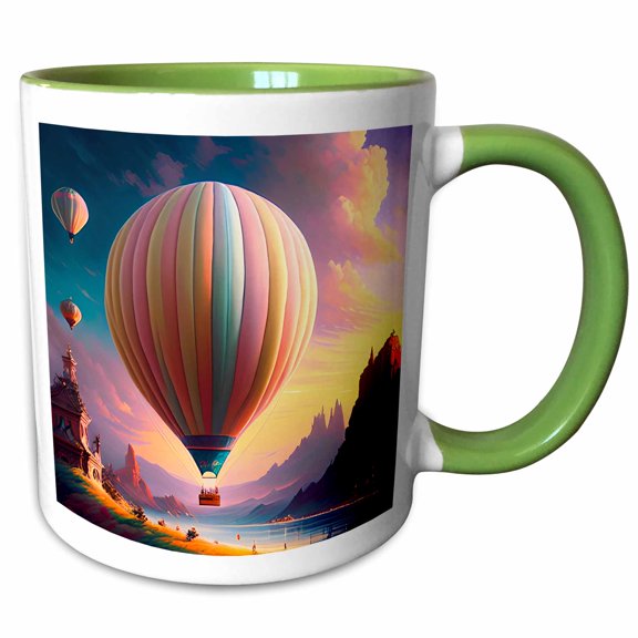 3drose, Pastel Hot Air Balloon Scene, 11oz Two-tone Green Mug