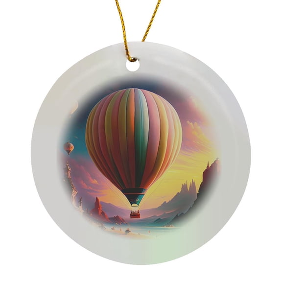 3drose, Pastel Hot Air Balloon Scene, Circle Porcelain Ornament