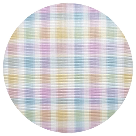 Pastel Hues Checkered Pattern PVC Round Grid Placemat Table Mat 1 Pc 15.4" x 15.4"