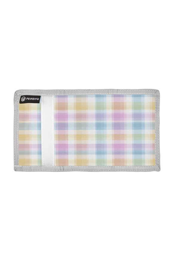 Pastel Hues Checkered Pattern Trifold Wallets Card Holders Coin Pockets with Lanyards Portable Unisex