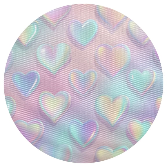 Pastel Iridescent Heart Pattern Valentine PVC Round Grid Placemat Table Mat 1 Pc 15.4" x 15.4"