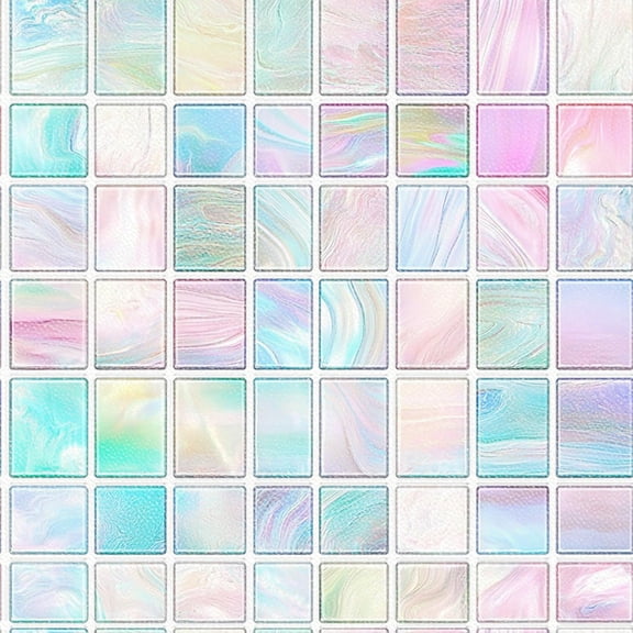 Pastel Iridescent Mosaic Peel and Stick Vinyl Floor Tiles 12x12 Inch 10PCS for Kitchen Bathroom Entryway Indoor Decor