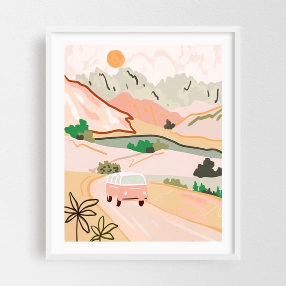 Pastel Journey - India Illustration Vintage Landscape Desert Retro Travel Poster Minimalist Boho White Framed Wall Art Print 16 x 20 inches