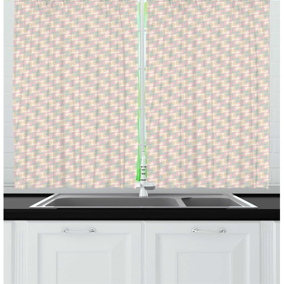 Pastel Kitchen Curtains, Swirly Soft Toned Curved Wavy Shapes Geometric Contemporary Design, Two Panels Drapes with Rod Pocket Room Decor, 55" X 45", Pale Pink Beige and Ivory, by Ambesonne