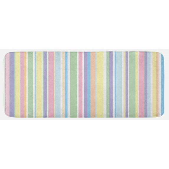 Pastel Kitchen Mat, Vertically Striped Pattern Different Colored Straight Lines Classical Old Fashioned, Plush Decorative Kitchen Mat with Non Slip Backing, 47" X 19", Pastel Colors, by Ambesonne