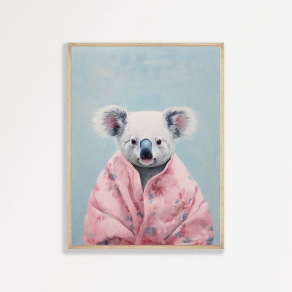Pastel Koala Wall Art Floral Robe Bathroom Poster