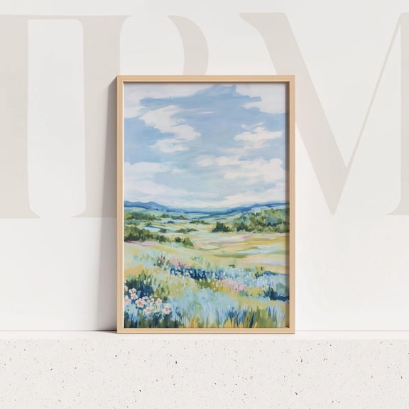 Pastel Landscape Print, Rolling Hills, Wildflower Meadow Home Decor #540, Unframed Canvas Size 8x12