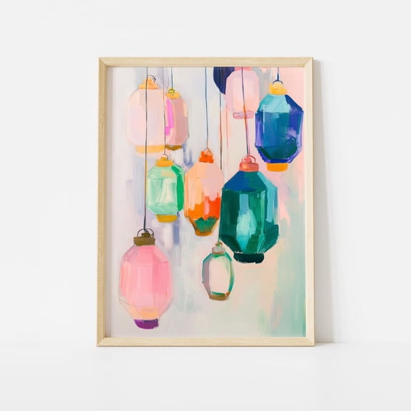 Pastel Lanterns Hanging Lights Colorful Festival Decor Abstract Party Glow Wall Art Print