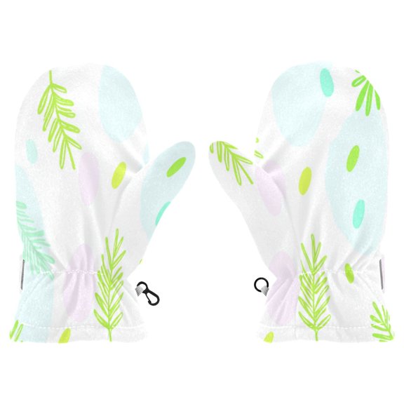 Pastel Leaf Silhouettes Witch Cauldron Pattern Cold Weather Mittens Cozy Gloves with Adjustable Fit Perfect for Outdoor Fun