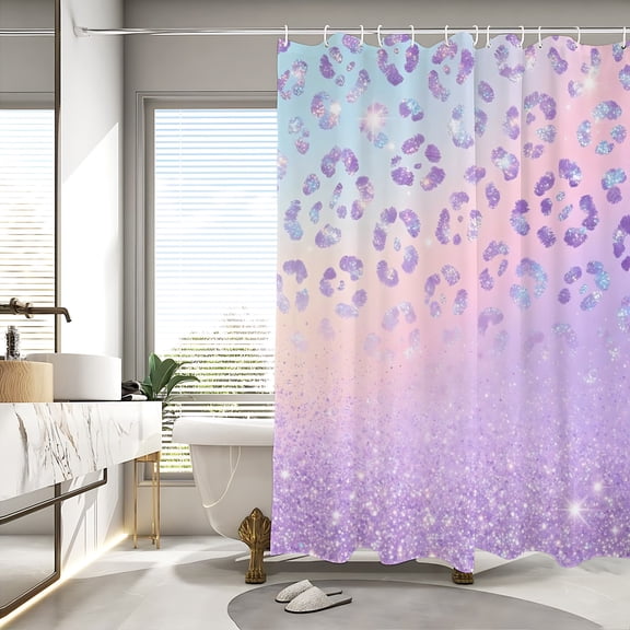Pastel Leopard Shower Curtain 72x72, Waterproof Washable Polyester Bathroom Curtain, Animal Print Bath Curtain with 12 Plastic C Hooks, Machine Washable Fabric Bath Curtain for Bathroom Decor