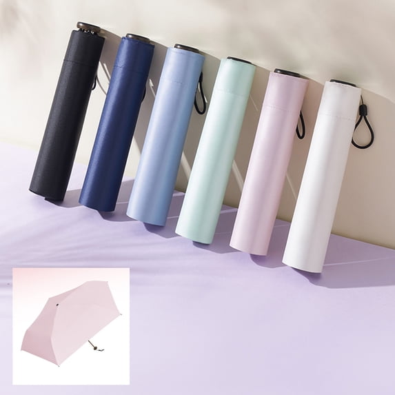 Pastel Light Blue Mini Pocket Sun Parasol, Black Coating UV Shield Windproof Umbrella, Slim Compact Travel Rain Umbrella for Adult Daily Outdoor Use