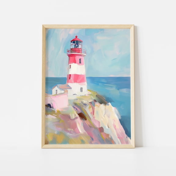 Pastel Lighthouse Coastal Summer Wall Art Poster Unframed Paper Print