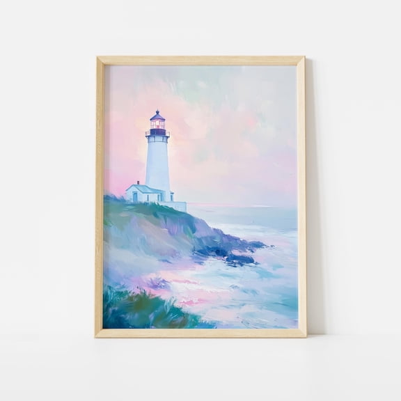 Pastel Lighthouse Ocean Cliff Poster Unframed Paper Print