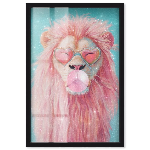 Pastel Lion Bubblegum Shadowbox Print Glam Wall Decor by Art Remedy, Black Frame, 30 x 45