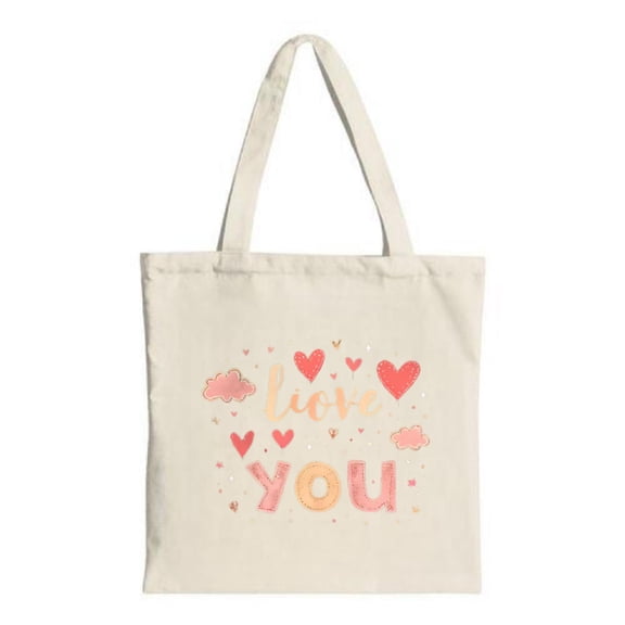 Pastel Love You Tote Bag - Canvas Hearts Clouds & Stars Design Perfect for Shopping Travel & Parties Eco-Friendly & Stylish