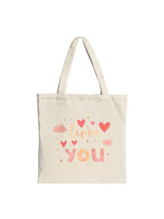 Pastel Love You Tote Bag - Canvas Hearts Clouds & Stars Design Perfect for Shopping Travel & Parties Eco-Friendly & Stylish